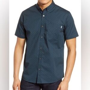 VUORI Crest Short Sleeve Button-down Shirt In Indigo Micro Dot